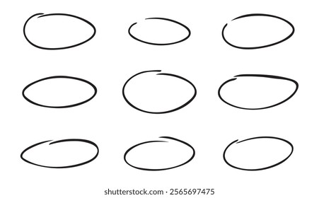 Oval Doodle Icon set, line hand drawn ellipse circle symbol vector design. Great for mobile app, web design, game, etc