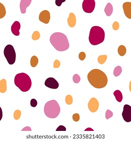 Oval dots seamless pattern in retro colors. Hand drawn design for various prints and overlays. Swatches on white and transparent background included