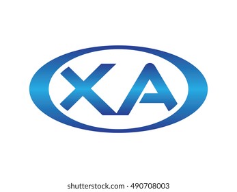 Oval or Ellipse XA Initial Letter Logo Blue