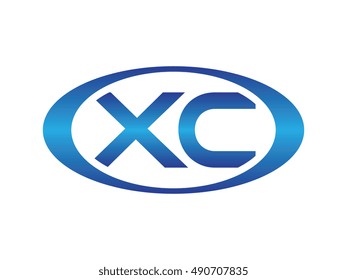 Oval or Ellipse XC Initial Letter Logo Blue