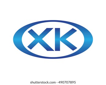 Oval or Ellipse XK Initial Letter Logo Blue