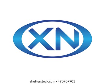 Oval or Ellipse XN Initial Letter Logo Blue