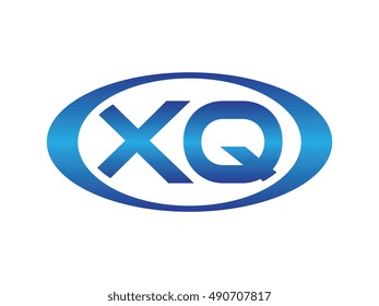 Oval or Ellipse XQ Initial Letter Logo Blue