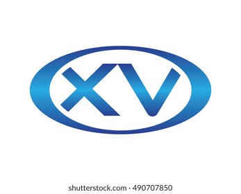 Oval or Ellipse XV Initial Letter Logo Blue