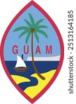 Oval emblem in the center, Coconut tree symbol of Guam flag