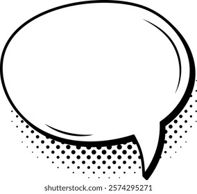 Oval empty comic speech bubble featuring a halftone shadow, inviting creative text insertion. Offering a classic backdrop, perfect for conveying any message or expression