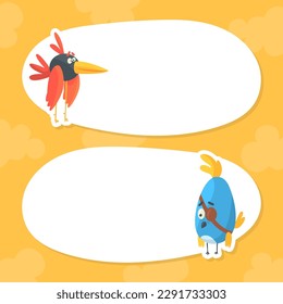 Oval Empty Shape with Funny Cartoon Bird Vector Design Template