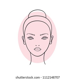 Oval face type. Beautiful woman with bun hairstyle drawing. vector illustration
