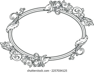 Oval filigree border. Decorative vintage flourish frame