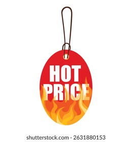 Oval flaming sale tag and hot price offer sticker. Fire frame advertising template for special promotions, discounts, and shopping deals. Marketing price label with flame design. 