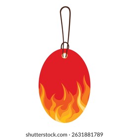 Oval flaming sale tag and hot offer sticker. Fire frame advertising template for special promotions, discounts, and shopping deals. Marketing price label with flame design. 