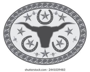 An oval flat vector decorated western themed belt buckle