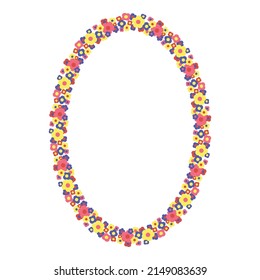 Oval floral frame. Circle flower wreath. For greeting card, wedding , birthday card, invitation. Vector illustration.