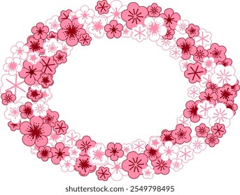 Marco de diseño de Vector floral ovalado. Plantilla gráfica de Vector sakura de flor rosa. Tarjeta de Boda en blanco. Todos los Elementos son aislados y editables.
