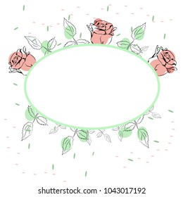 Oval flower frame. Vector decoration with roses. Background, postcard preparation