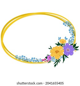 Oval Frame With Beatiful Flowers On White Background