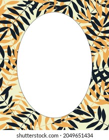 Oval frame of black and yellow leaves on a light background.