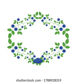 Oval frame of blueberry branch. Vector illustration. Flat design. Template for multiple purposes. Create frames, patterns, wreaths, cards, invitations.