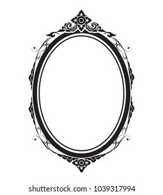 Oval frame and border black and white on white background, Vector illustration
