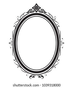 Oval frame and border black and white on white background, Vector illustration