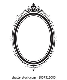 Oval frame and border black and white on white background, Vector illustration