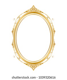 Oval frame and border Golden frame on white background, Vector illustration