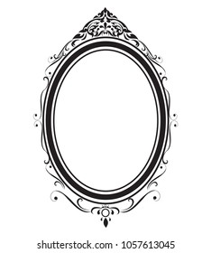 Oval frame and borders black and white, Thai pattern, vector illustration