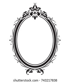 Oval frame and borders black and white on white background, Thai pattern, vector illustration