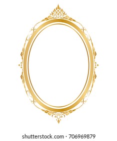 Oval frame and borders Golden frame on white background, Thai pattern, vector illustration