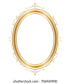 Oval frame and borders Golden frame on white background, Thai pattern, vector illustration