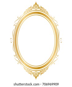 Oval frame and borders Golden frame on white background, Thai pattern, vector illustration