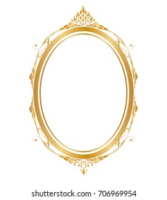 Oval frame and borders Golden frame on white background, Thai pattern, vector illustration