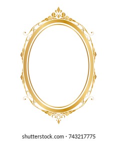 Oval frame and borders Golden frame on white background, Thai pattern, vector illustration