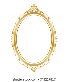 Oval frame and borders Golden frame on white background, Thai pattern, vector illustration