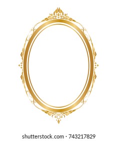 Oval frame and borders Golden frame on white background, Thai pattern, vector illustration