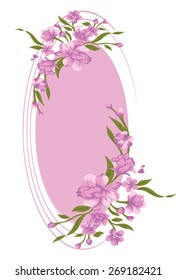 Oval frame with a bouquet of beautiful flowers.