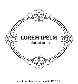 Oval frame in calligraphic retro style. Can be used for decorate cards, invitations, decorate books and letters. Vector illustration.
