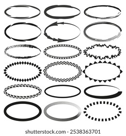 Oval frame collection. Decorative oval borders. Geometric patterns set. Vector ovals.