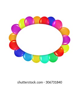 oval frame of colorful balloons in the style of realism. to design cards, birthdays, weddings, fiesta, holidays, invitations on a white background