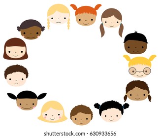 Oval frame with cute kids faces - boys and girls