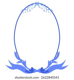 oval frame decorated with blue-toned ribbon bows in a vintage style