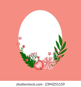 Oval frame decorated with floral elements. Floral composition for decorating cards for International Women's Day or weddings. Vector illustration isolated on  background.