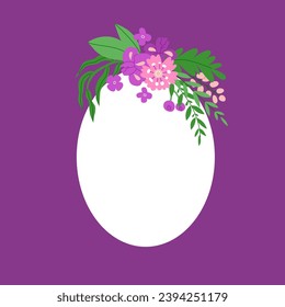 Oval frame decorated with floral elements. Floral composition for decorating cards for International Women's Day or weddings. Vector illustration isolated on background.