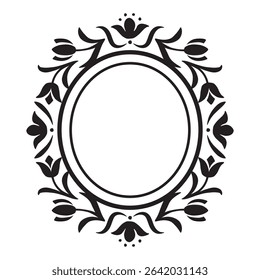 Oval frame decorated with vintage geometric tulip flowers