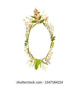Oval frame from different ears and leaves. Vector illustration.