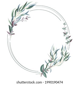 Oval frame with elements of greenery. Decorative background for the design of greeting cards, invitations, booklets and much more. Vector illustration.