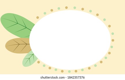 marco oval con decoración de plumas y punto en la ilustración vectorial de color verde y marrón de estilo bohemio