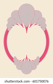 oval frame with feathers ornament in blue and pink