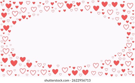 Oval Frame Filled with Small Red Hearts isolated on white background, Romantic and playful Border, perfect for Valentine's Day designs, Love themed Invitations, and Greeting Cards.