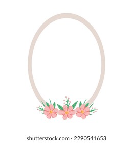 Oval frame with flowers, background for text. Vector Illustration for backgrounds and packaging. Image can be used for greeting cards, posters, stickers and textile. Isolated on white background.